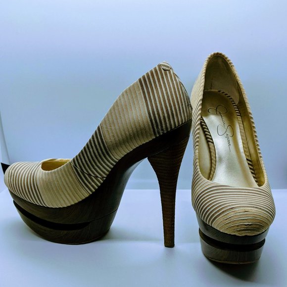 Jessica Simpson Striped Heels with Wood Platform - Picture 5 of 8